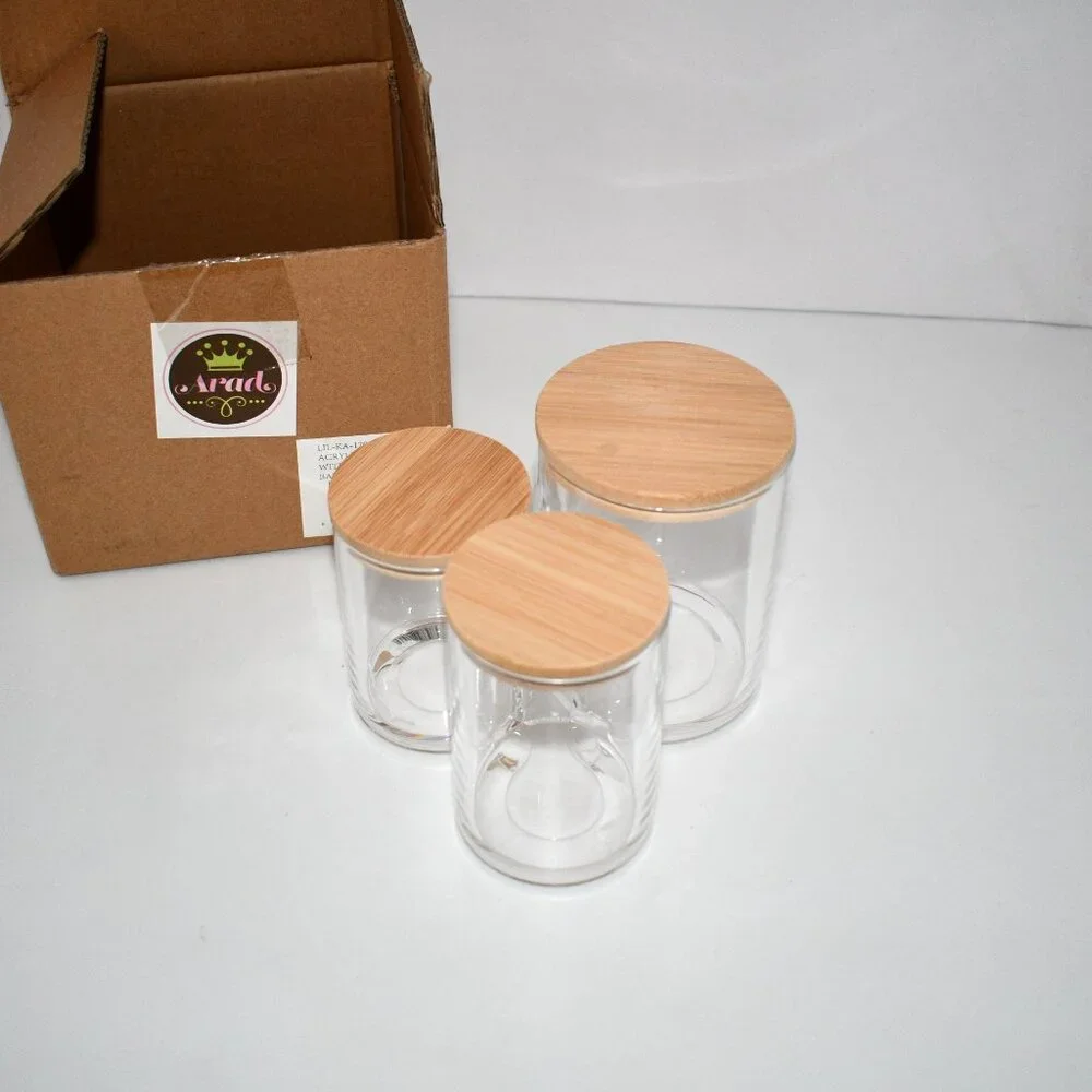 ARAD Clear Acrylic Cotton Ball & Swab Storage Set with Bamboo Lid NWT